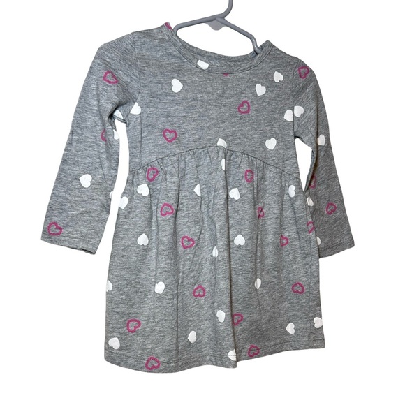 Okie Dokie Baby Girls Long Sleeve Grey Dress with Hearts Size 18 Months - Picture 2 of 6